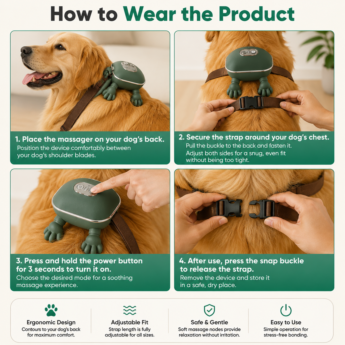 The Pet Lounge™ PetSoothe Massager - Smart massage for happier pets